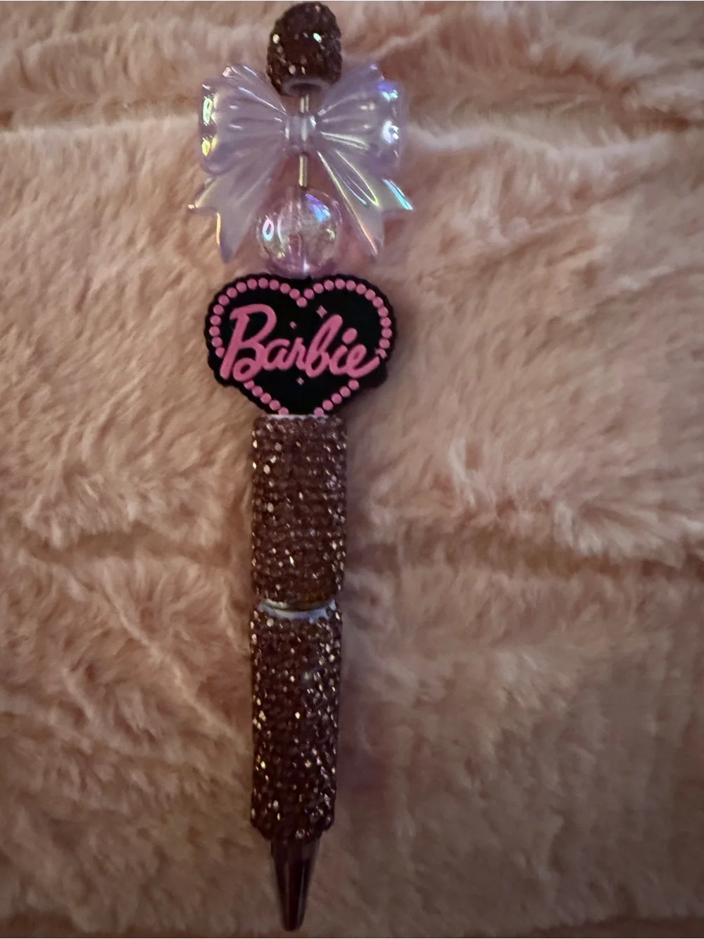 Barbie Pink and Clear Bow Heart Glitter Pen